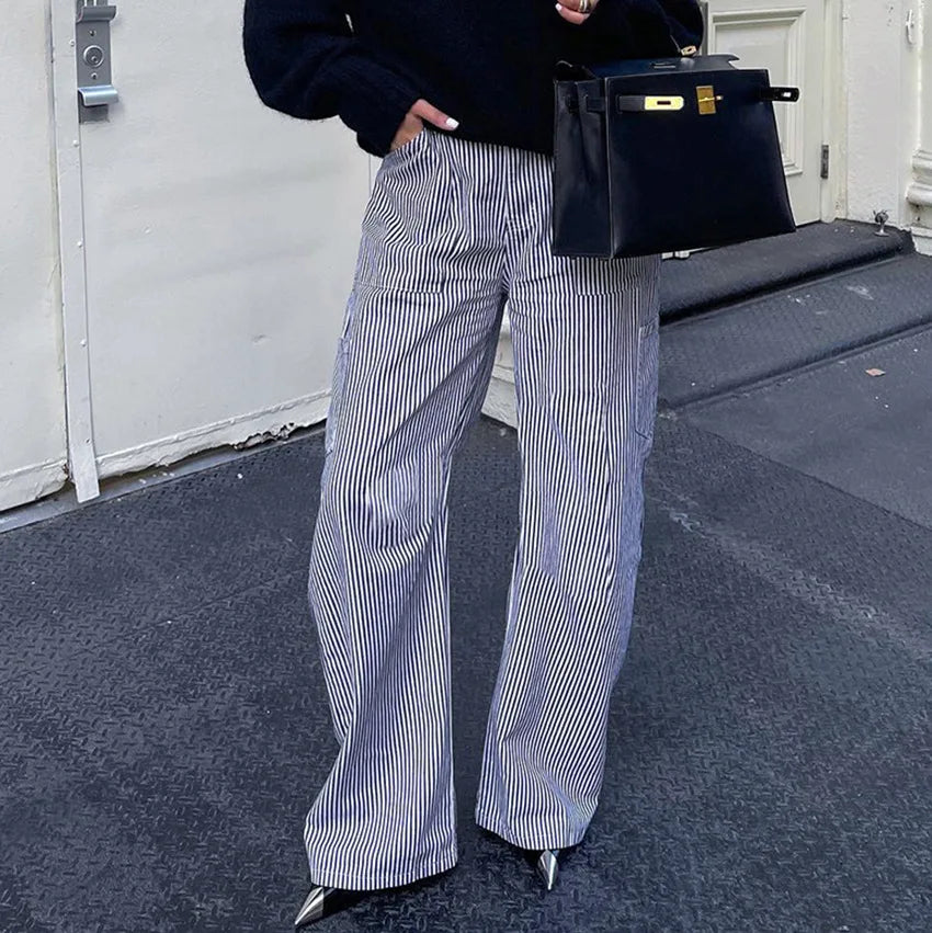 AIDEN - STRIPED BAGGY TROUSERS